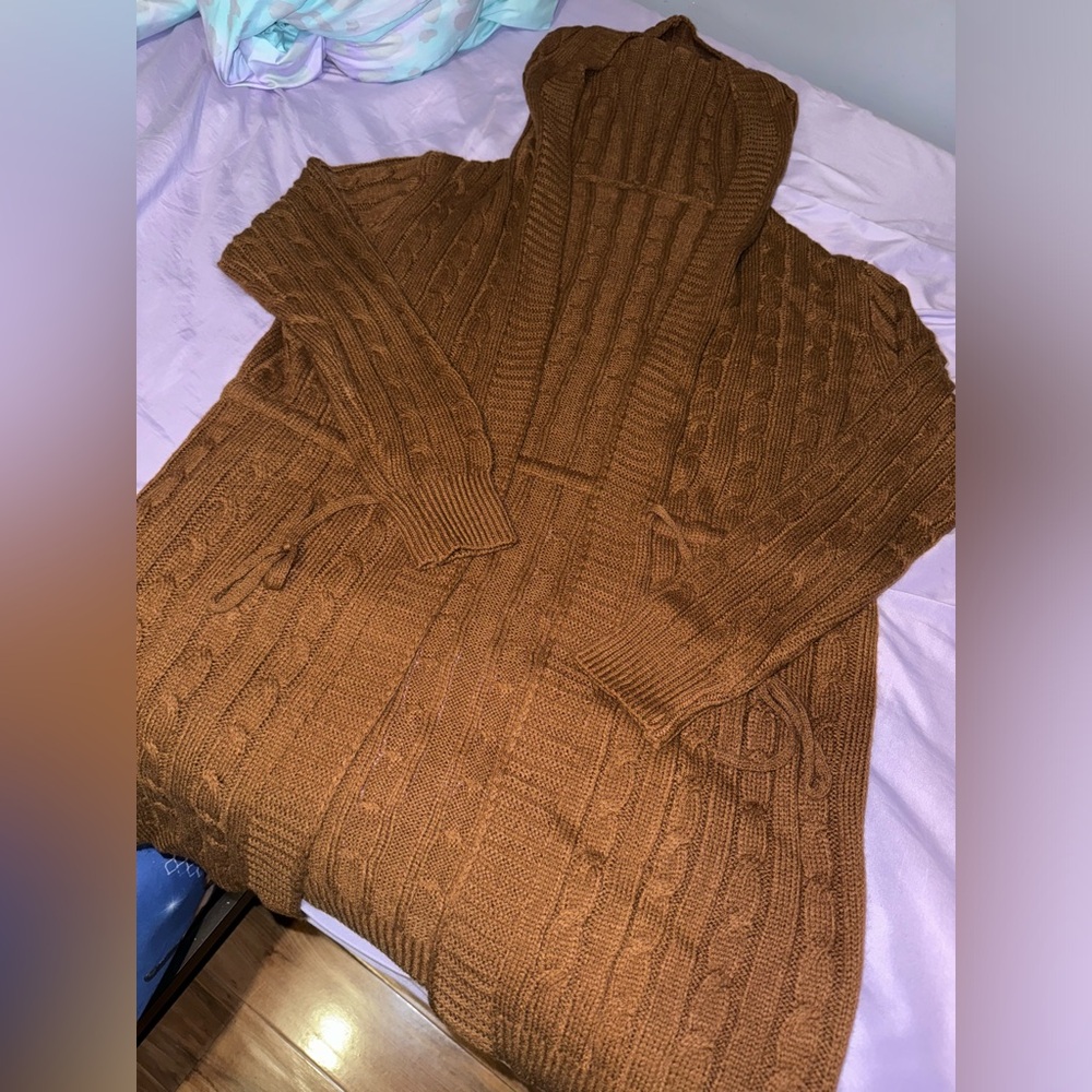 New brown sweater hoodie cardigan, size M